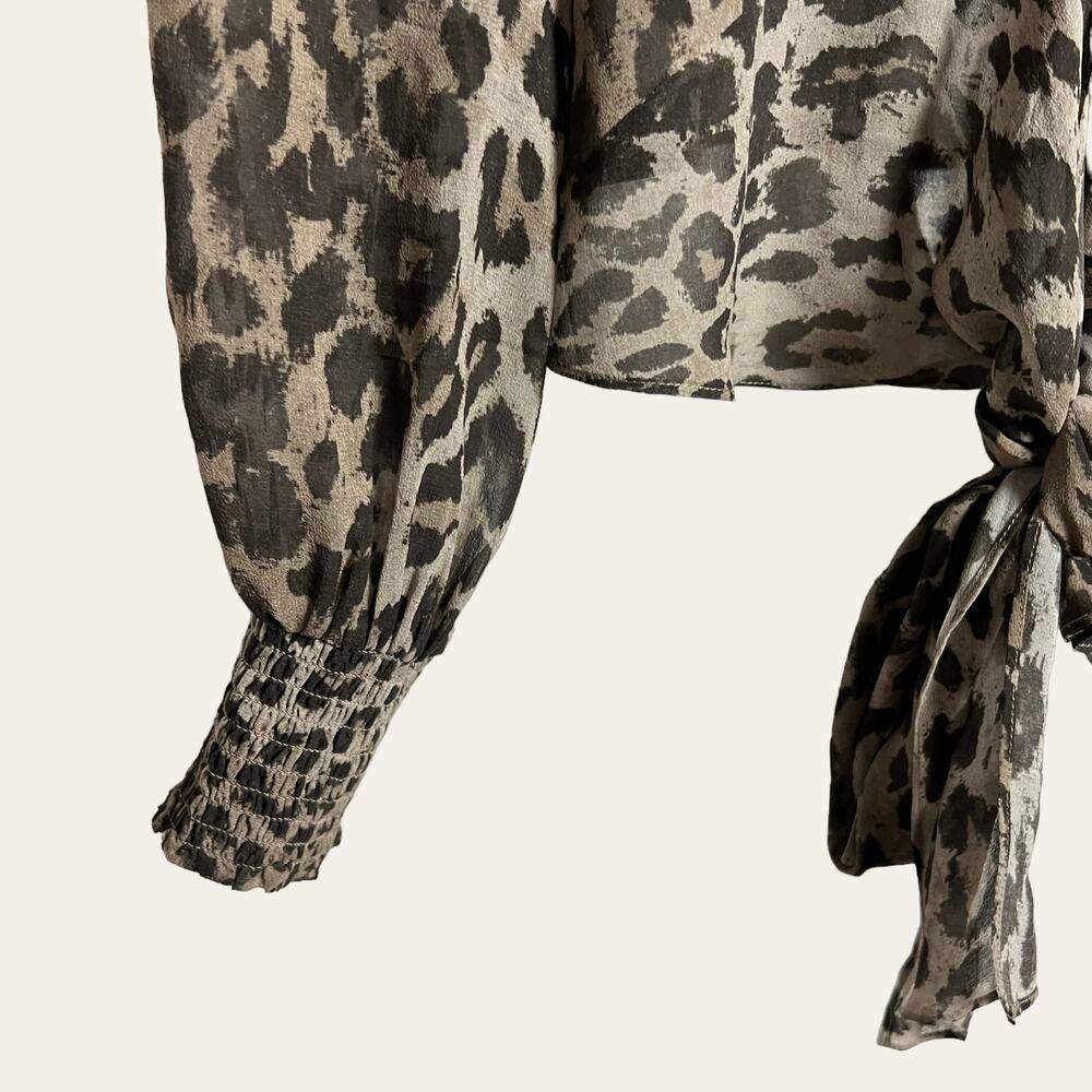 Nicholas Silk Leopard Animal Print Smocked Tie Fr… - image 6